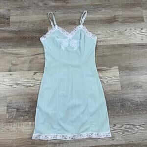 Vintage Baby Blue Slip Dress Lace Trim Mini Coquette 90s XS